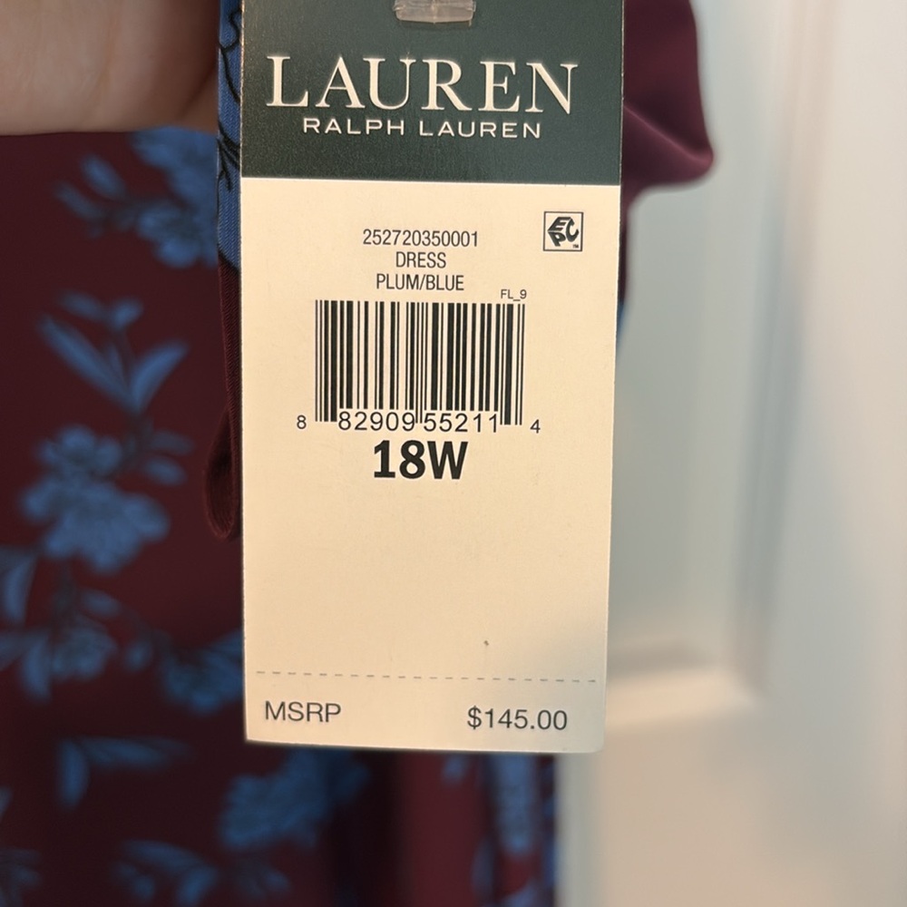 Lauren Ralph Lauren Floral Dress Women Petite Floral Print Dress, Plum and Blue - Picture 5 of 9